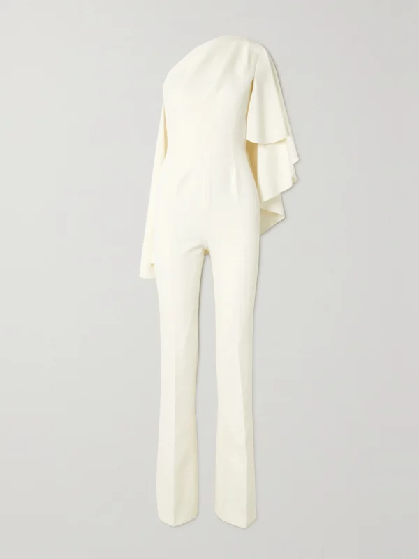 Safiyaa Zephyra One-shoulder Cape-effect Crepe Jumpsuit