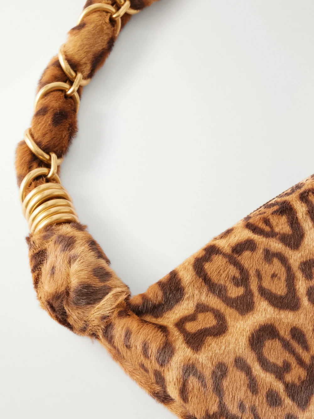 Close-up detail of the Saint Laurent Amalia Mini Leopard-print Calf Hair Shoulder Bag