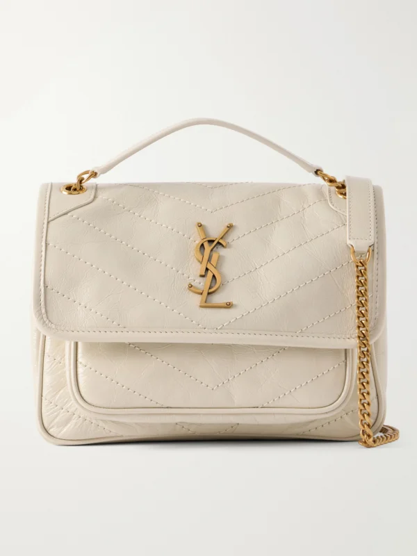 Saint Laurent Baby Niki Cassandre-embellished Quilted Crinckled-leather Shoulder Bag