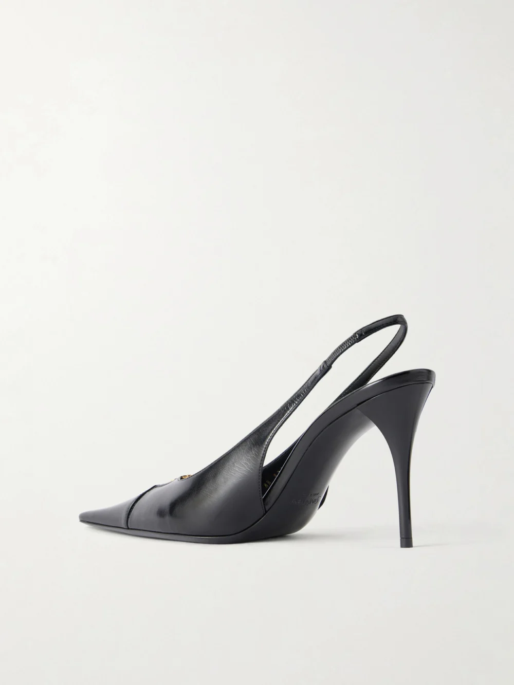 Back view of the Saint Laurent Babylone Cassandre-embellished Cutout Leather Slingback Pumps