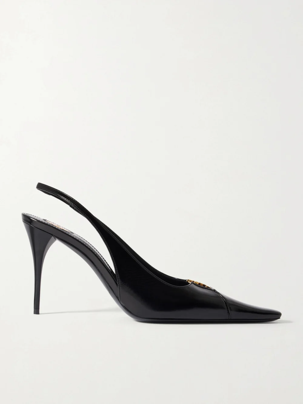 Saint Laurent Babylone Cassandre-embellished Cutout Leather Slingback Pumps in black