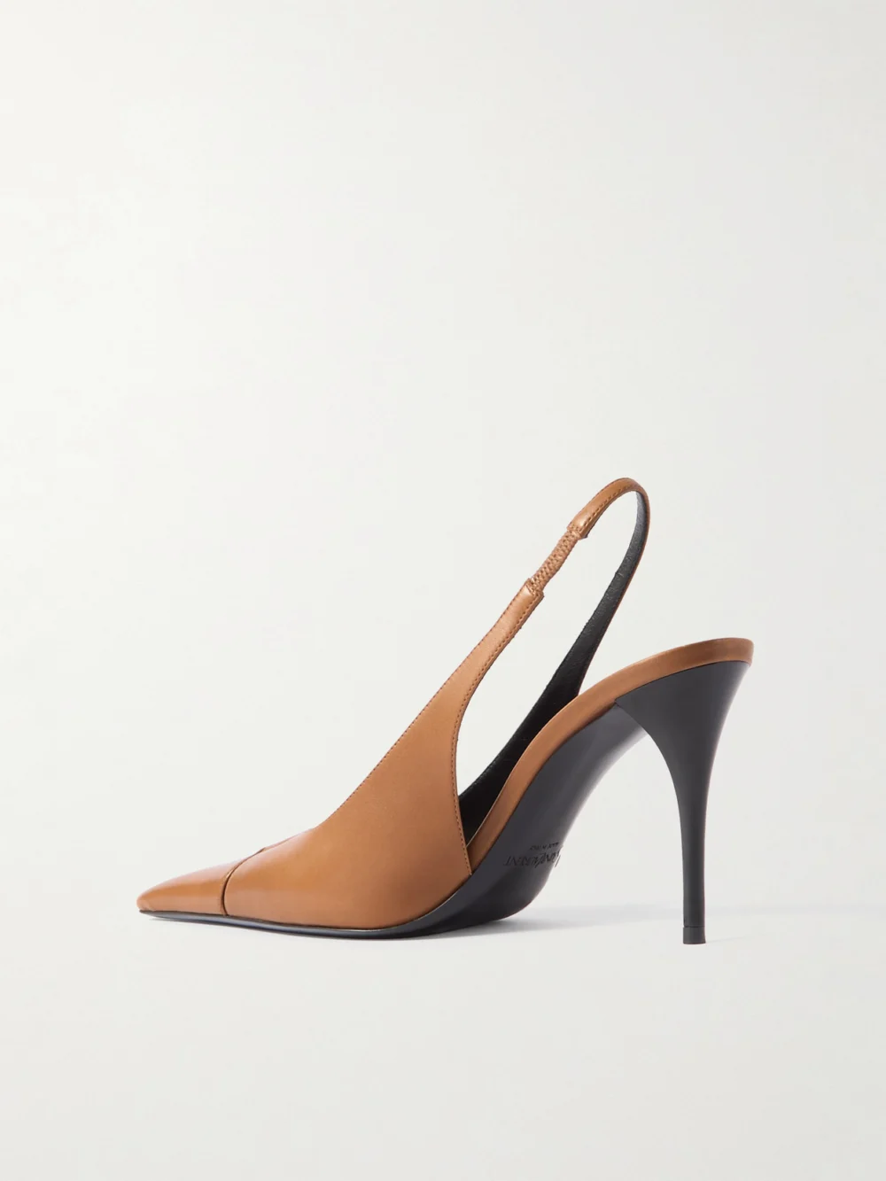 Back view of the Saint Laurent Babylone Cassandre-embellished Cutout Patent-leather Slingback Pumps