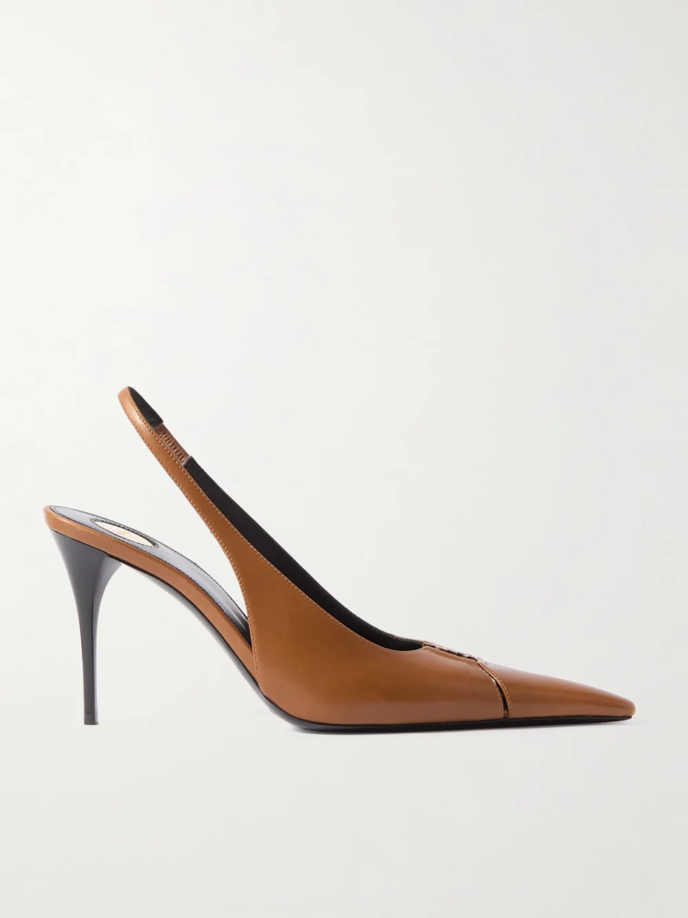 Saint Laurent Babylone Cassandre-embellished Cutout Patent-leather Slingback Pumps in brown