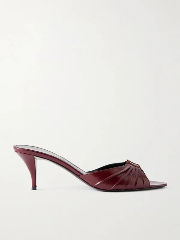 Saint Laurent Babylone Cassandre-embellished Gathered Glossed-leather Mules