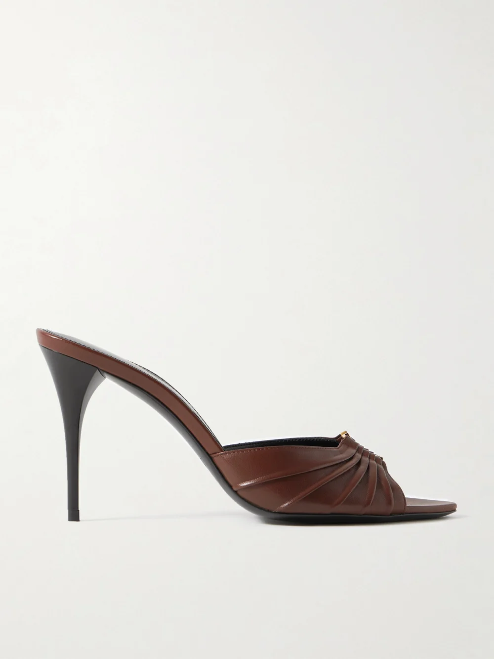 Saint Laurent Babylone Cassandre-embellished Gathered Leather Mules in brown