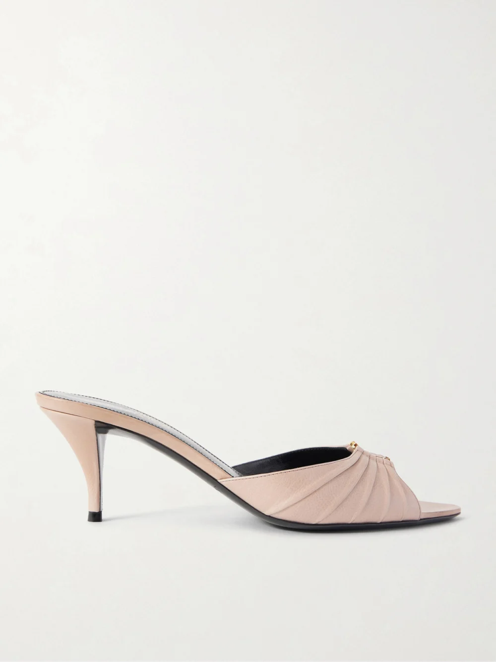 Saint Laurent Babylone Cassandre-embellished Gathered Leather Mules in taupe
