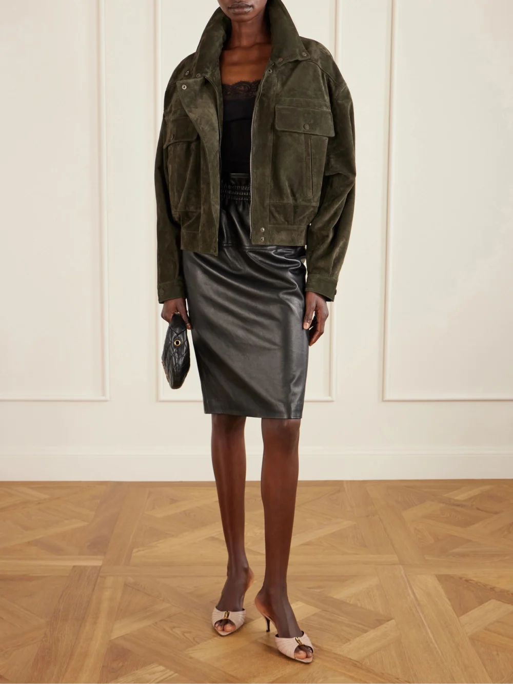 Saint Laurent Babylone Cassandre-embellished Gathered Leather Mules, styled view
