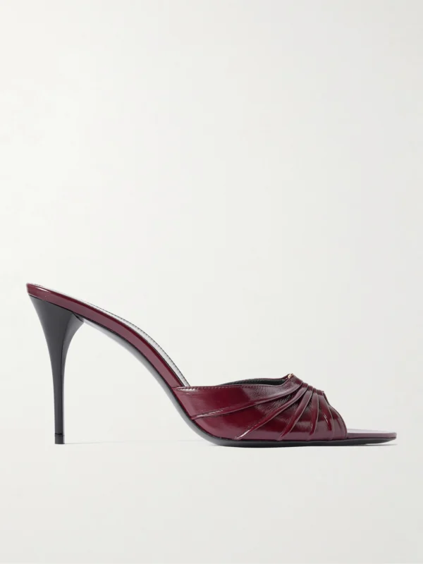 Saint Laurent Babylone Cassandre-embellished Gathered Patent-leather Mules