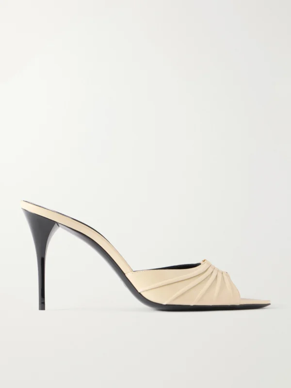 Saint Laurent Babylone Cassandre-embellished Gathered Patent-leather Mules