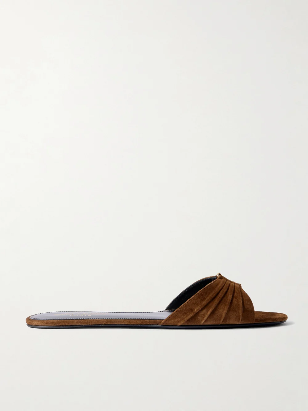 Saint Laurent Babylone Cassandre-embellished Gathered Suede Slides in brown