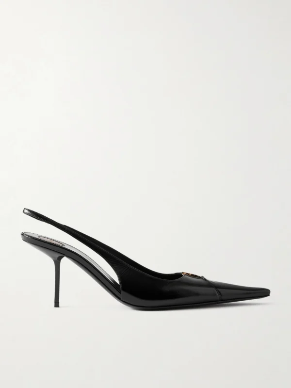 Saint Laurent Babylone Cassandre-embellished Glossed-leather Slingback Pumps