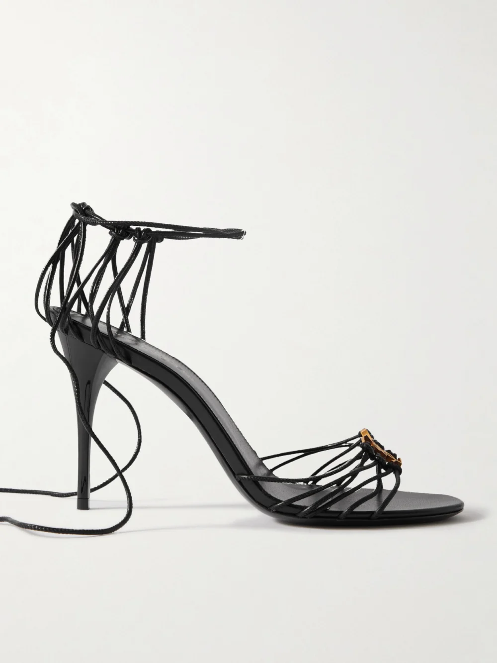 Saint Laurent Babylone Cassandre-embellished Knotted Leather Sandals in black