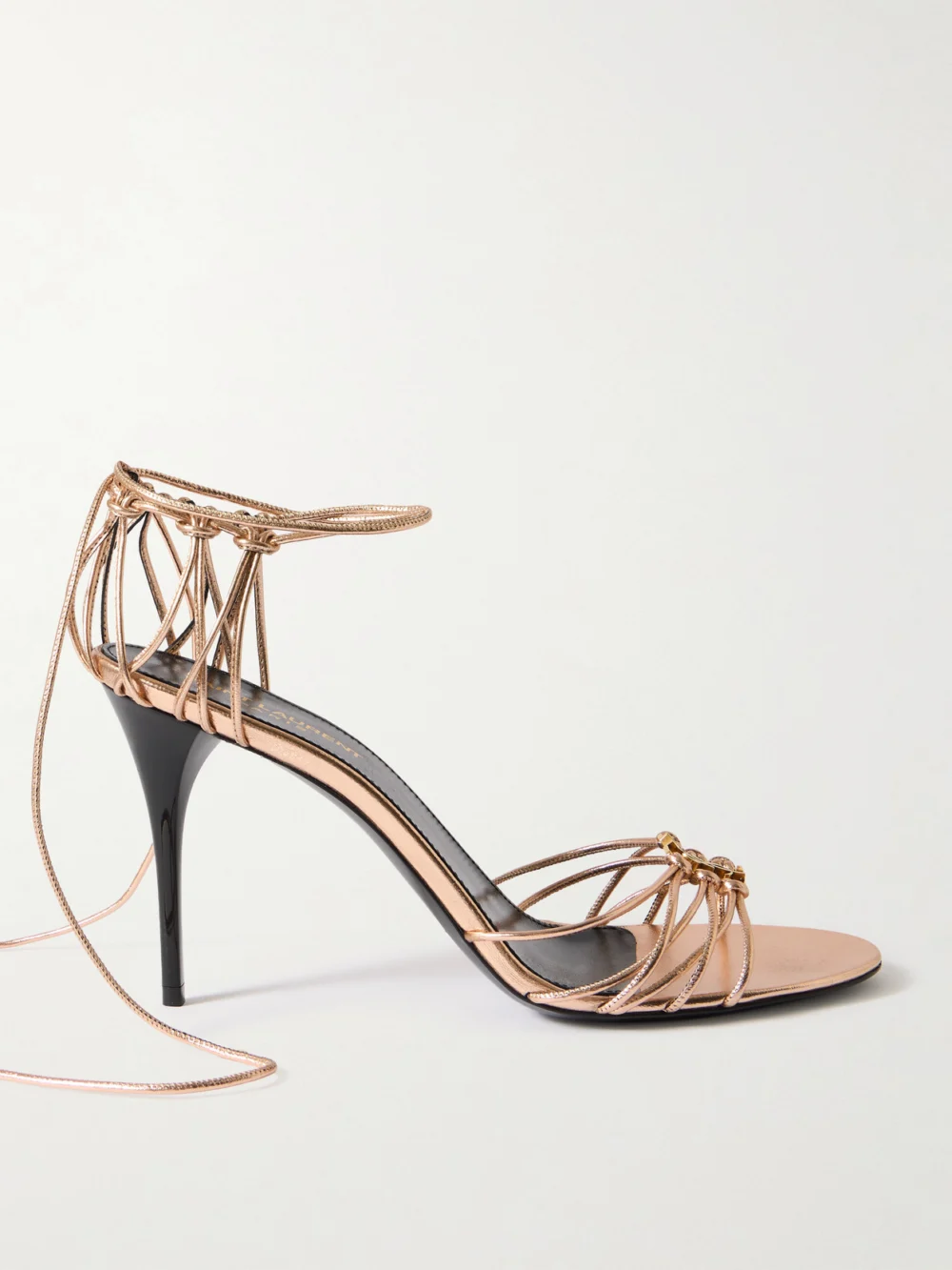 Saint Laurent Babylone Cassandre-embellished Knotted Metallic Leather Sandals in rose gold