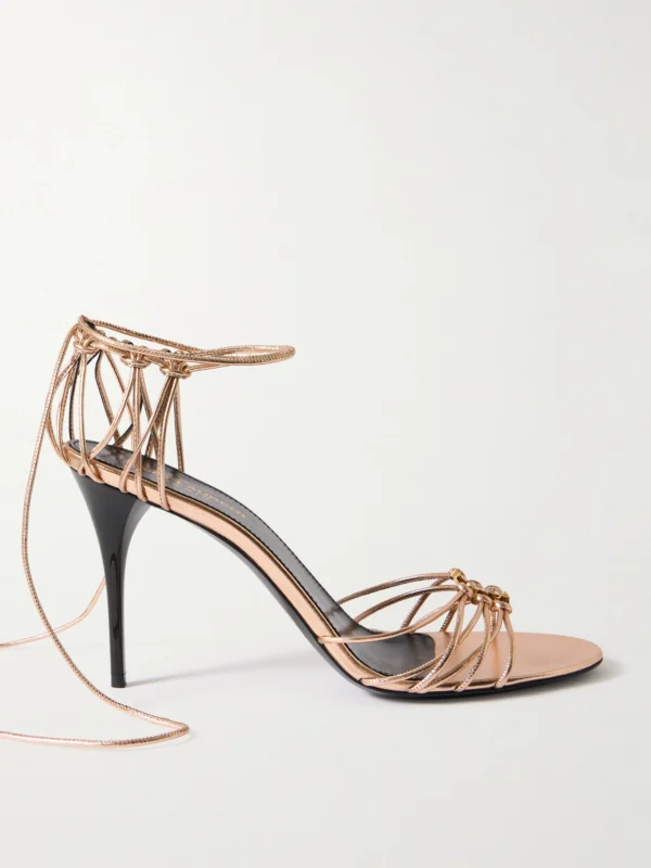 Saint Laurent Babylone Cassandre-embellished Knotted Metallic Leather Sandals