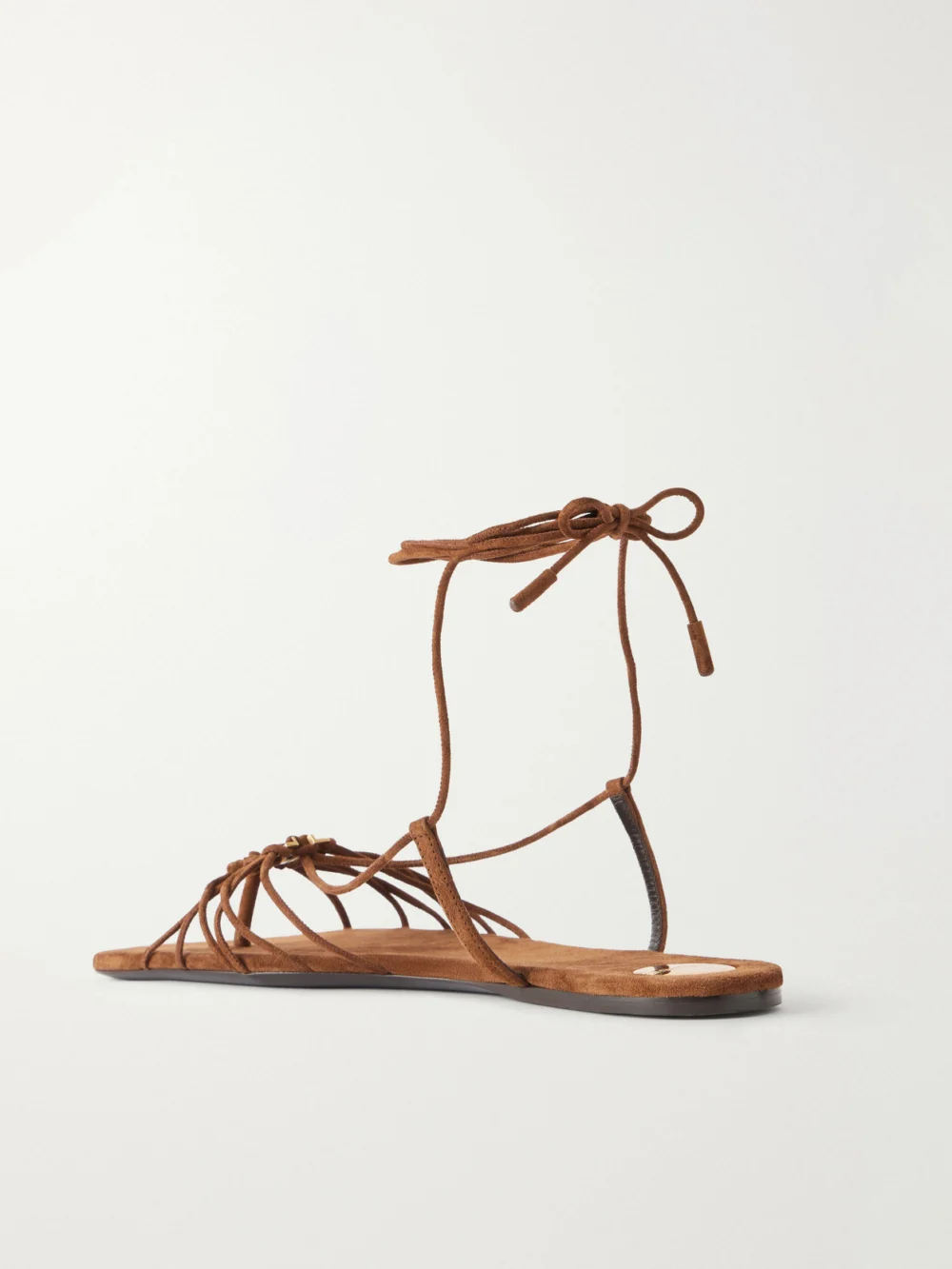 Back view of the Saint Laurent Babylone Cassandre-embellished Lace-up Suede Sandals