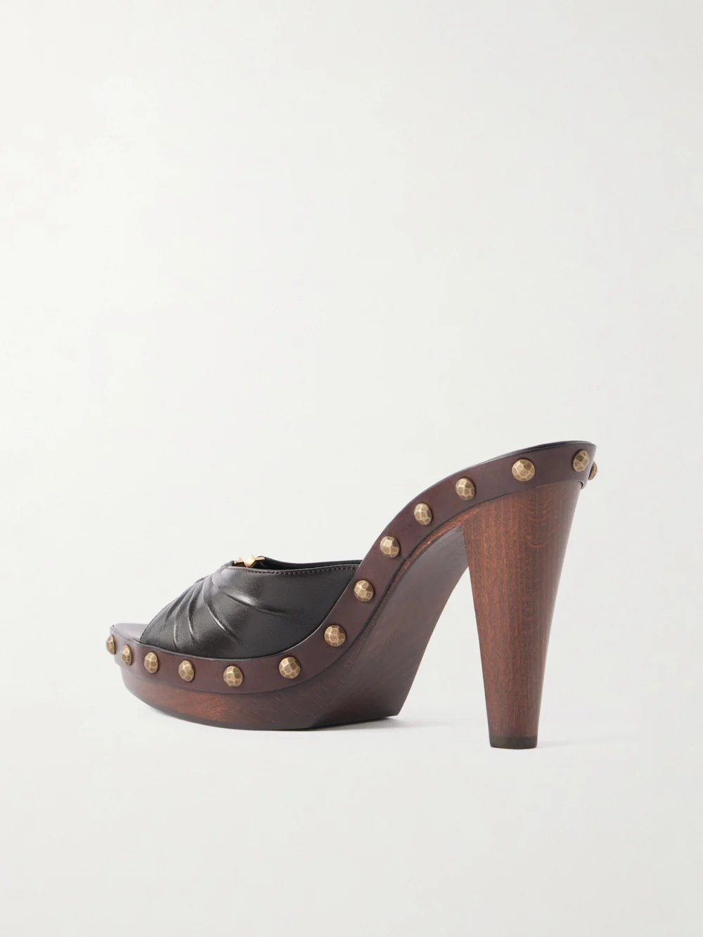 Back view of the Saint Laurent Babylone Cassandre-embellished Leather Mules