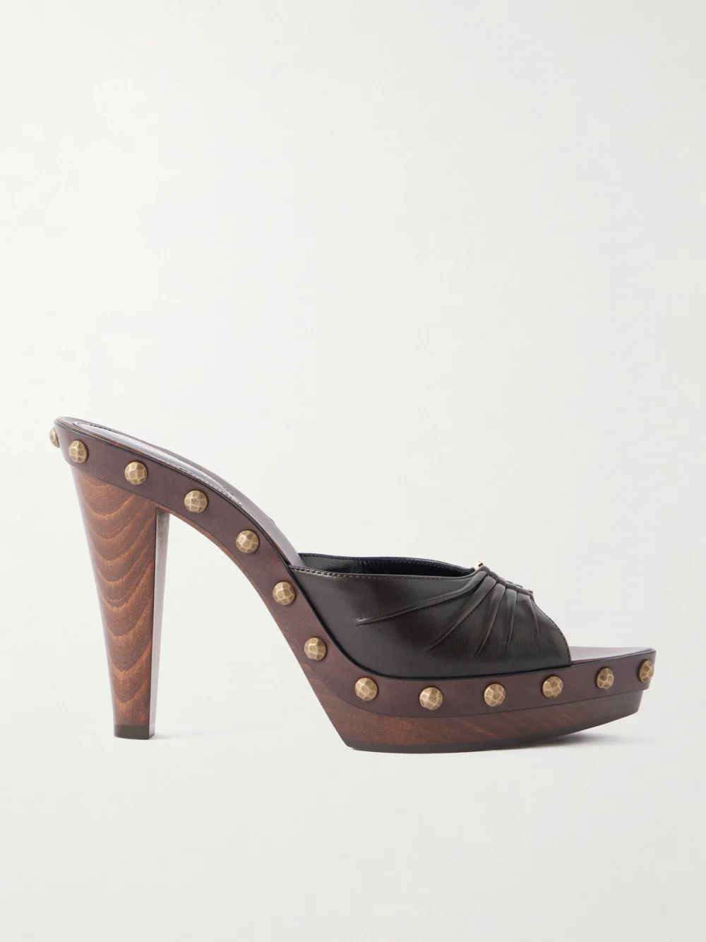 Saint Laurent Babylone Cassandre-embellished Leather Mules in brown