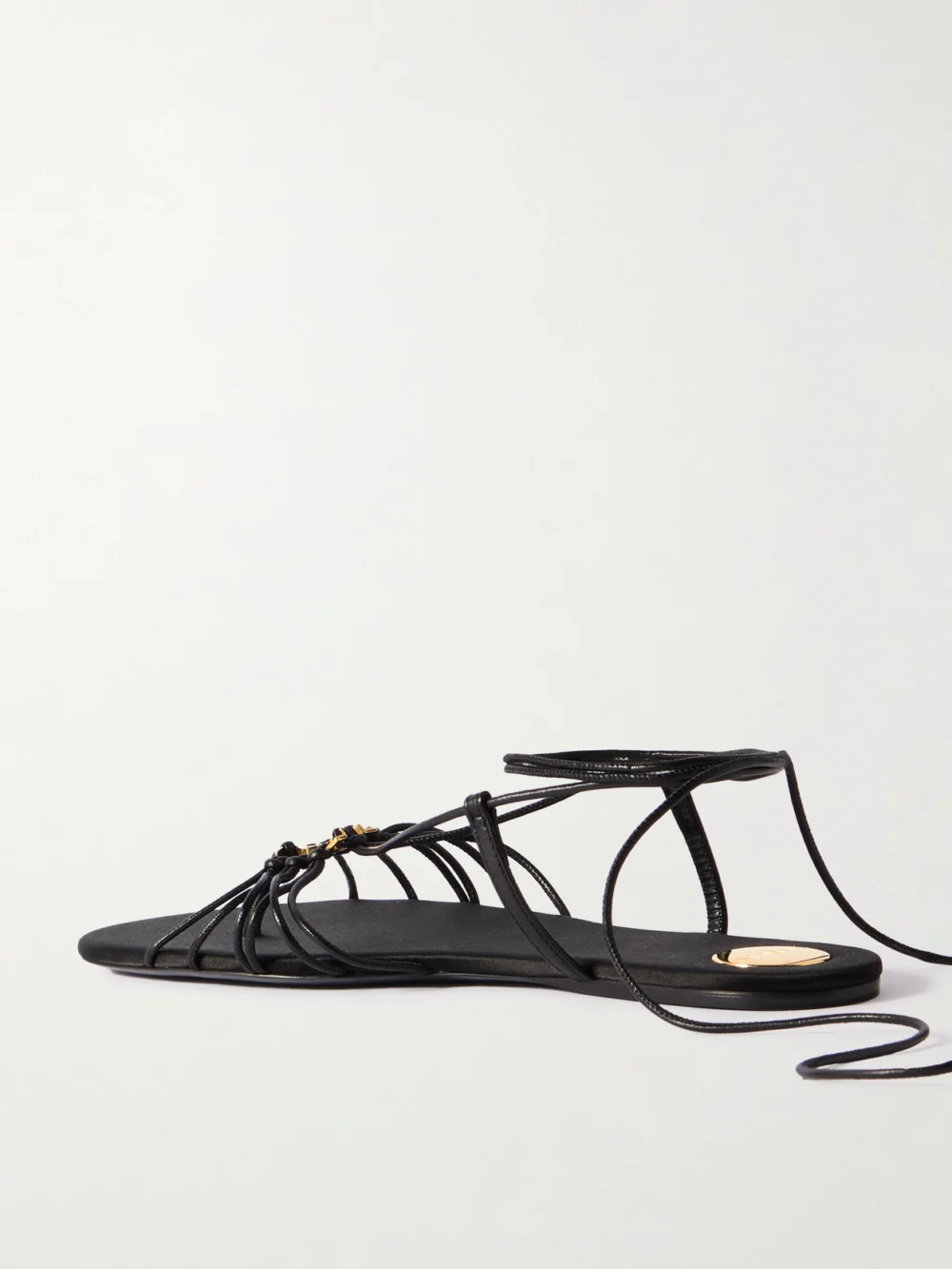 Back view of the Saint Laurent Babylone Cassandre-embellished Leather Sandals