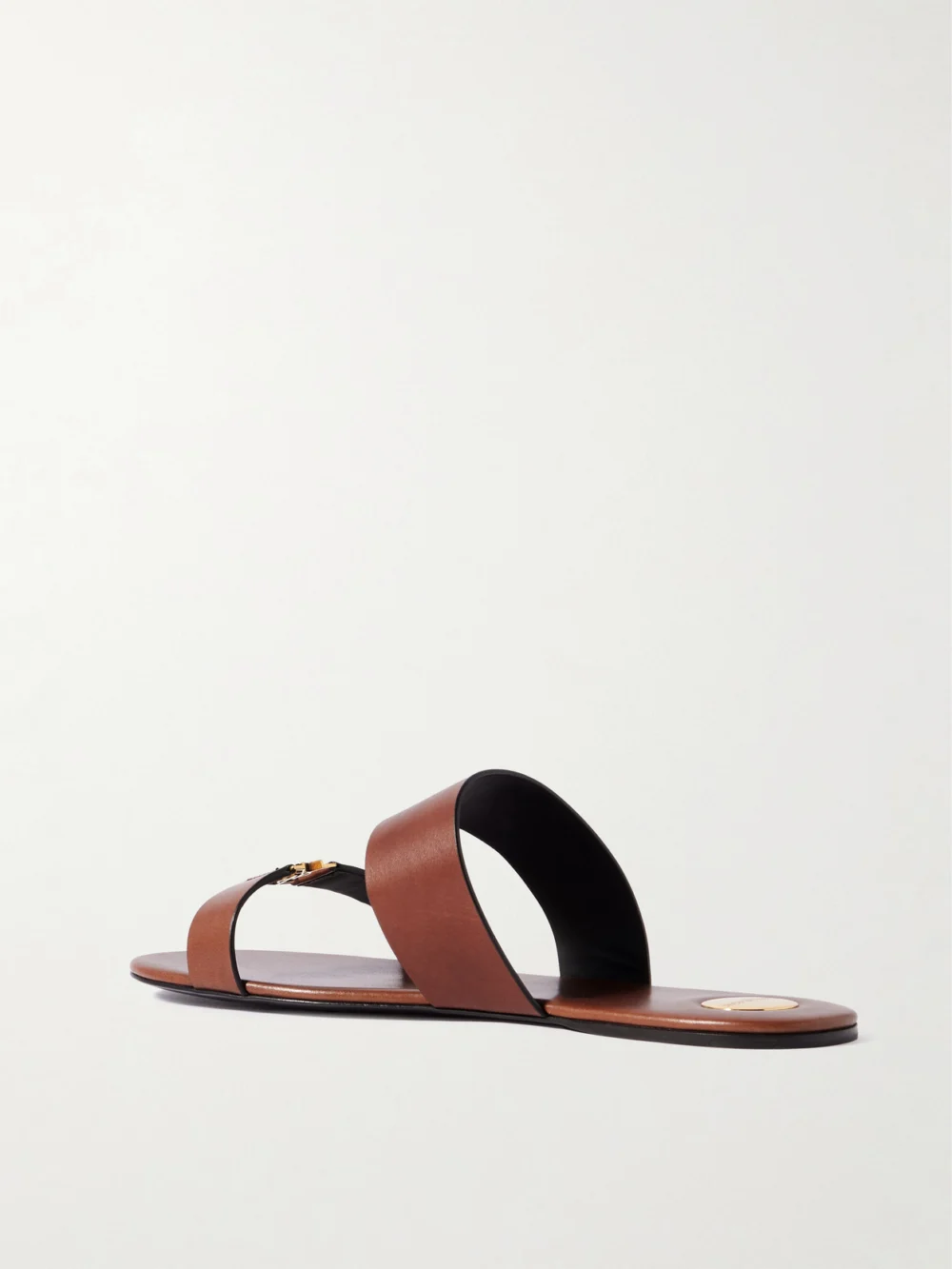 Back view of the Saint Laurent Babylone Cassandre-embellished Leather Slides