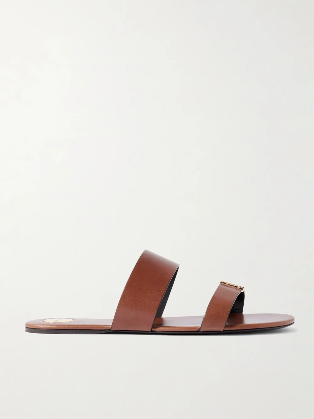Saint Laurent Babylone Cassandre-embellished Leather Slides in brown