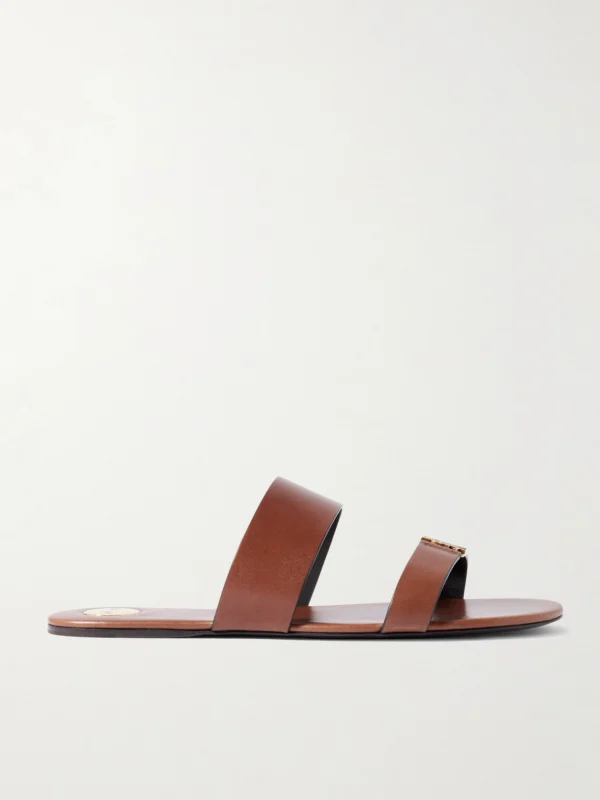 Saint Laurent Babylone Cassandre-embellished Leather Slides