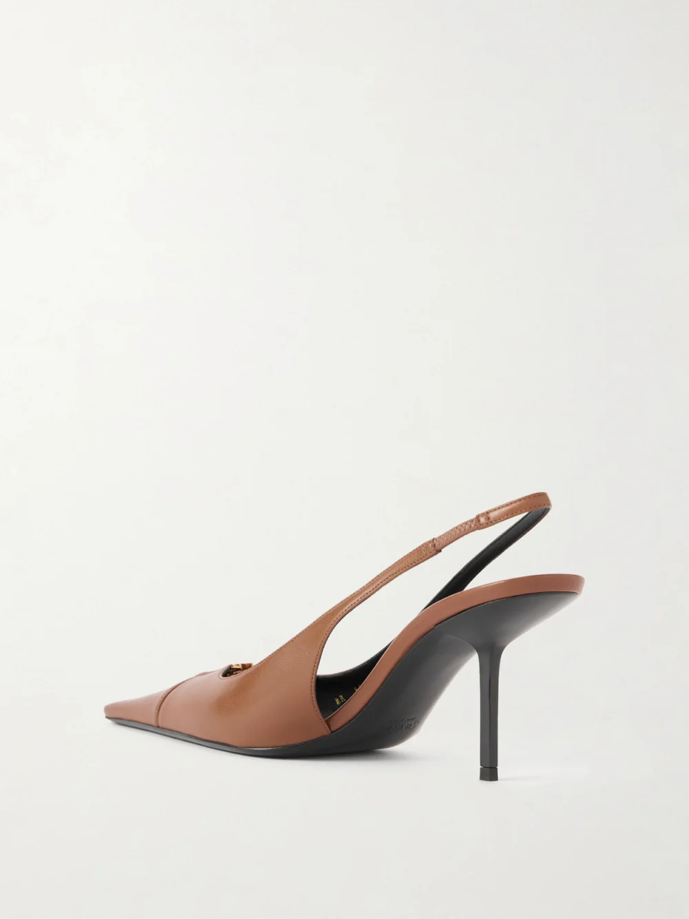 Back view of the Saint Laurent Babylone Cassandre-embellished Leather Slingback Pumps