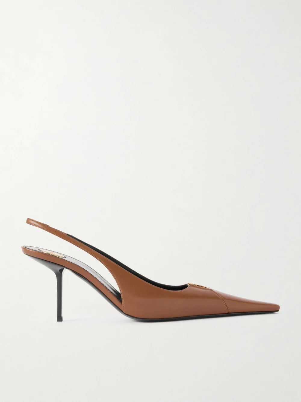 Saint Laurent Babylone Cassandre-embellished Leather Slingback Pumps in brown