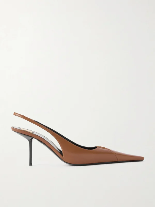 Saint Laurent Babylone Cassandre-embellished Leather Slingback Pumps