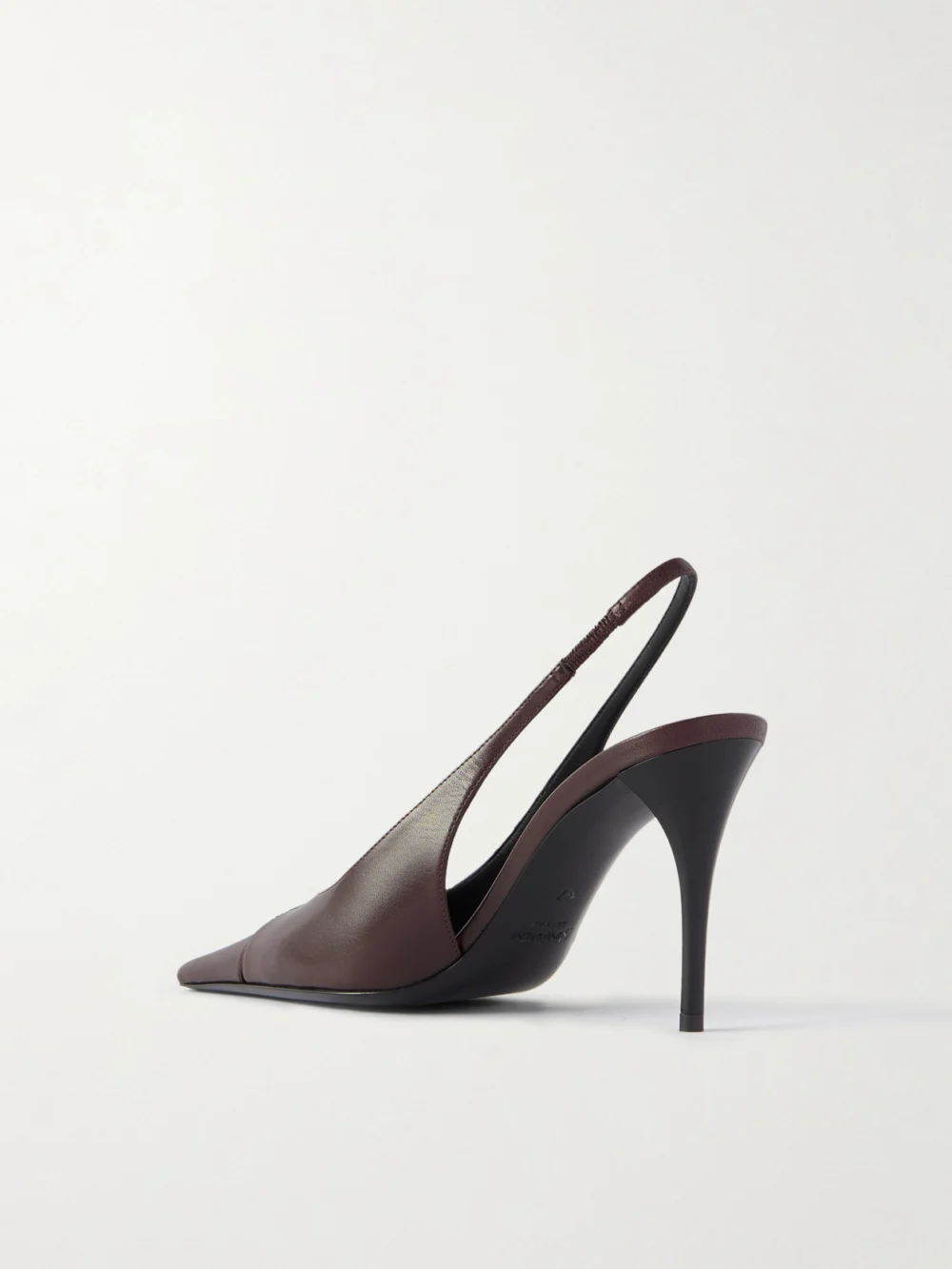 Back view of the Saint Laurent Babylone Cassandre-embellished Leather Slingback Pumps