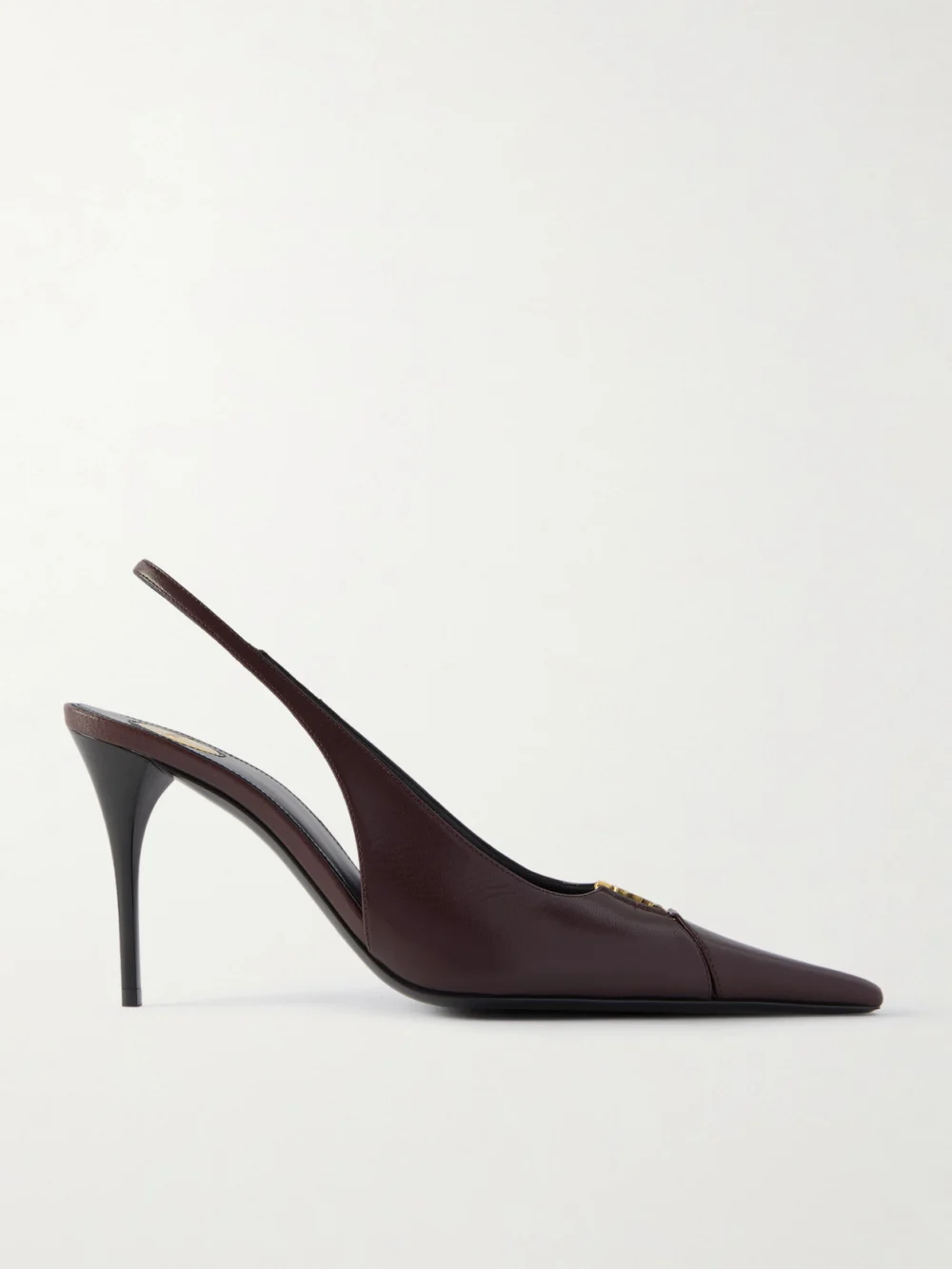 Saint Laurent Babylone Cassandre-embellished Leather Slingback Pumps in burgundy