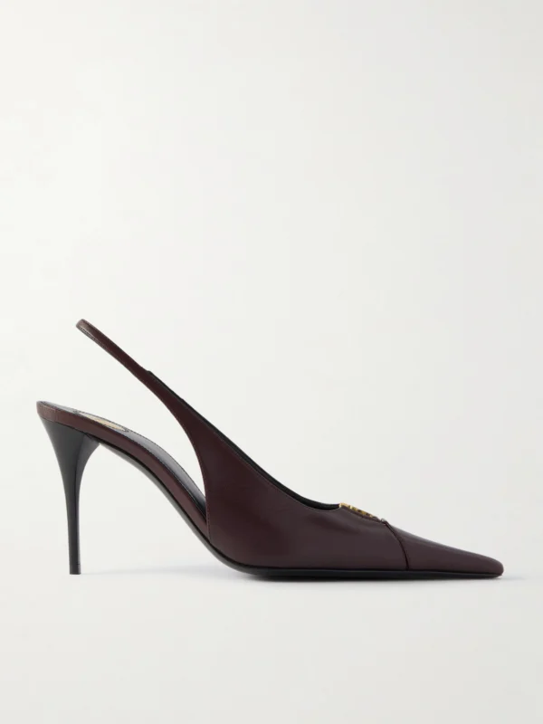 Saint Laurent Babylone Cassandre-embellished Leather Slingback Pumps