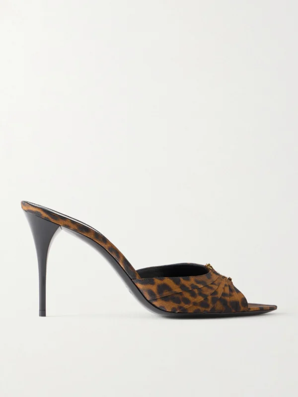 Saint Laurent Babylone Cassandre-embellished Leopard-print Faille Mules