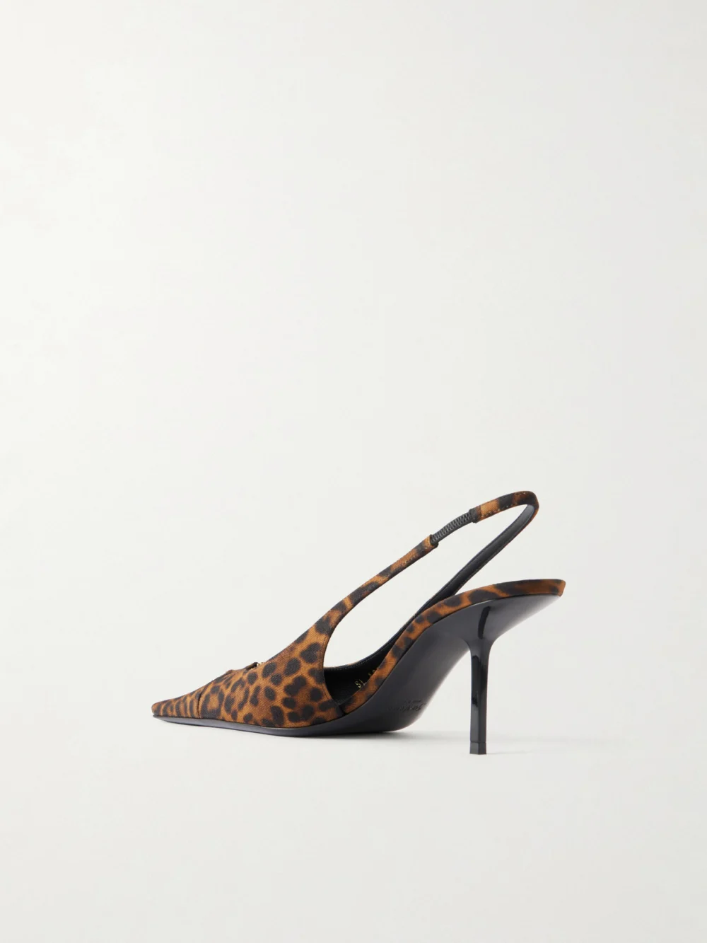 Back view of the Saint Laurent Babylone Cassandre-embellished Leopard-print Grosgrain Slingback Pumps