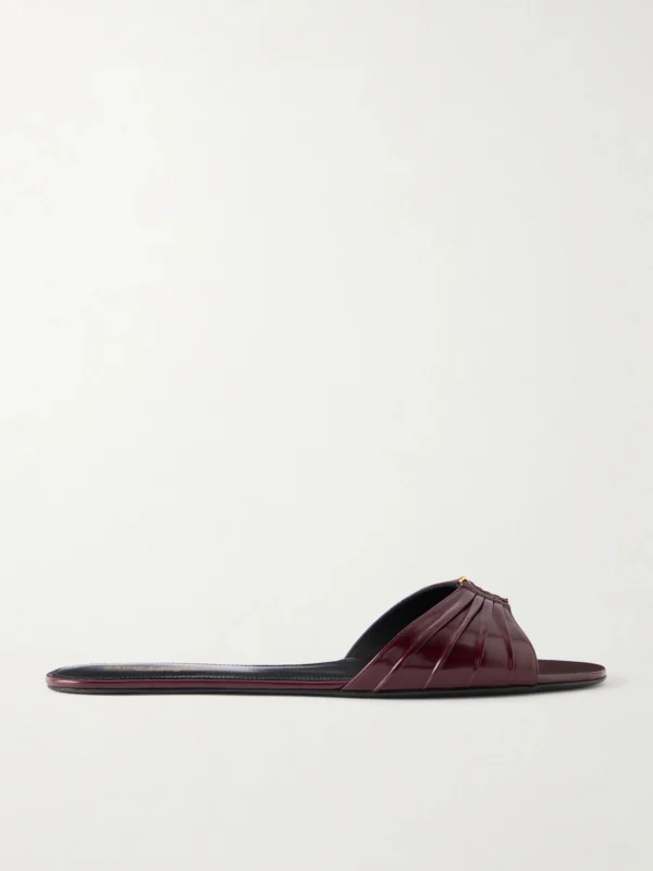 Saint Laurent Babylone Cassanre-embellished Gathered Glossed-leather Slides