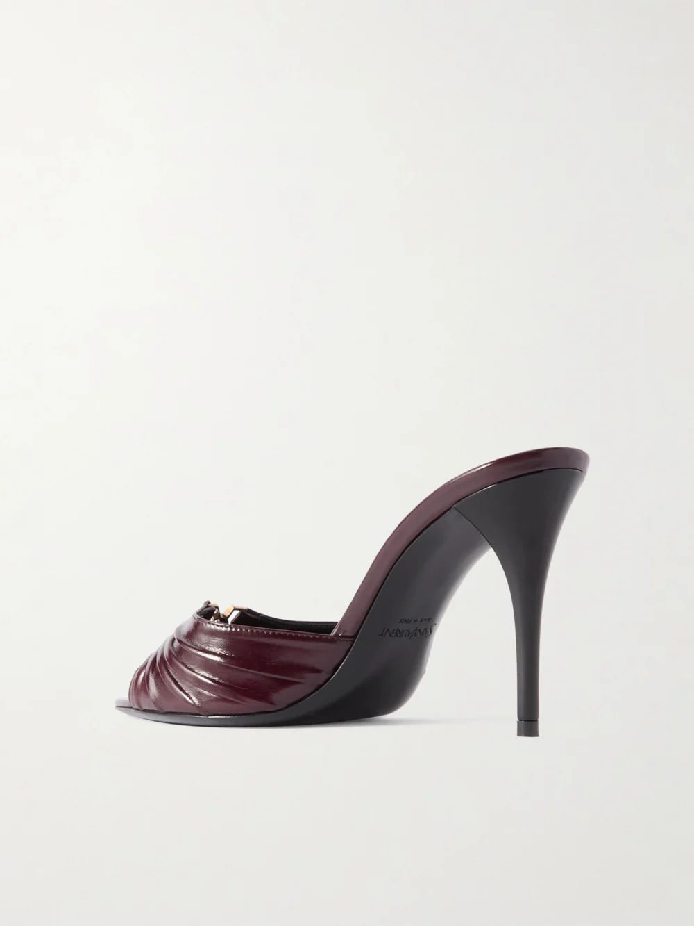 Back view of the Saint Laurent Babylone Embellished Gathered Glossed-leather Mules