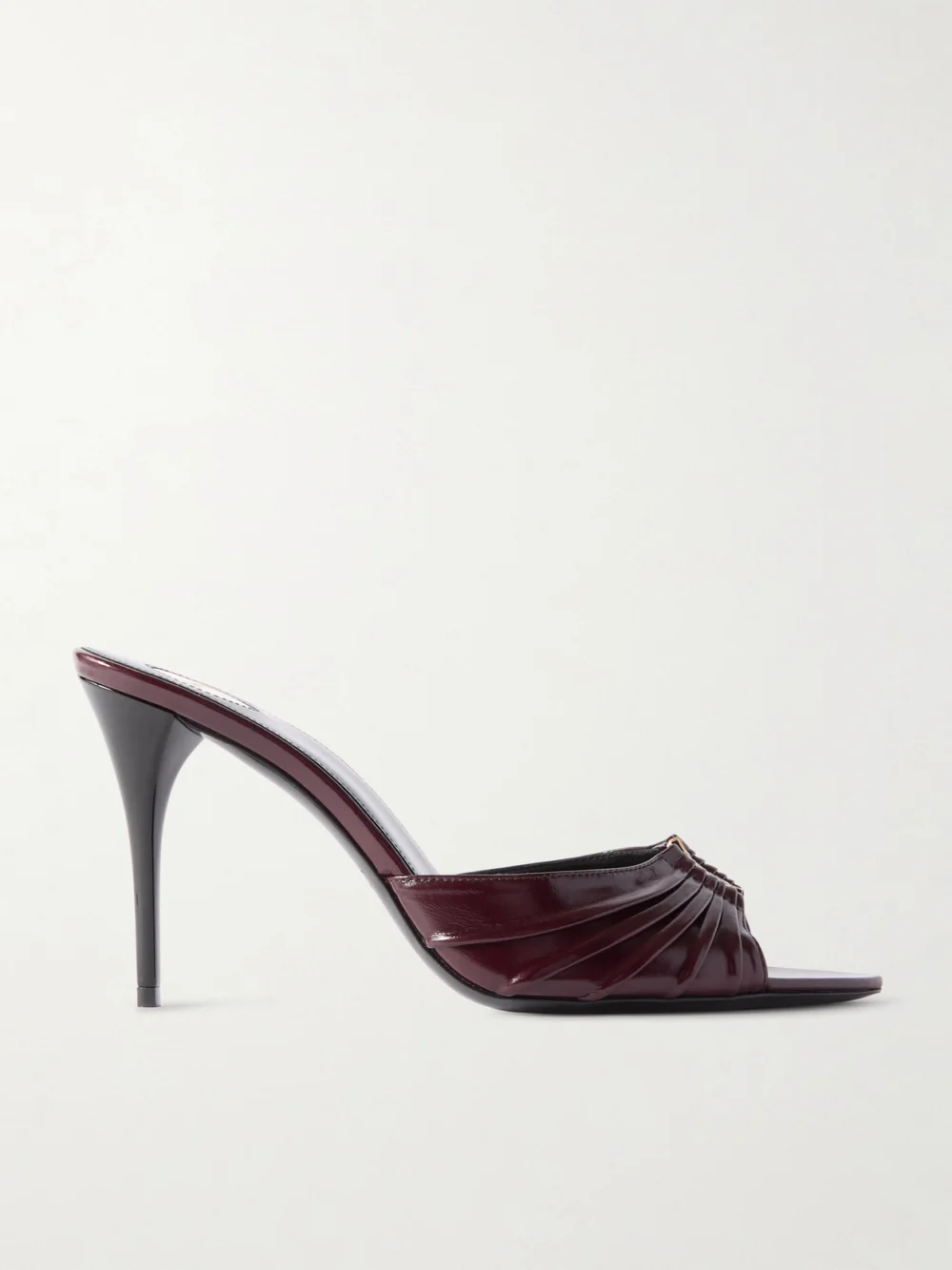 Saint Laurent Babylone Embellished Gathered Glossed-leather Mules in burgundy