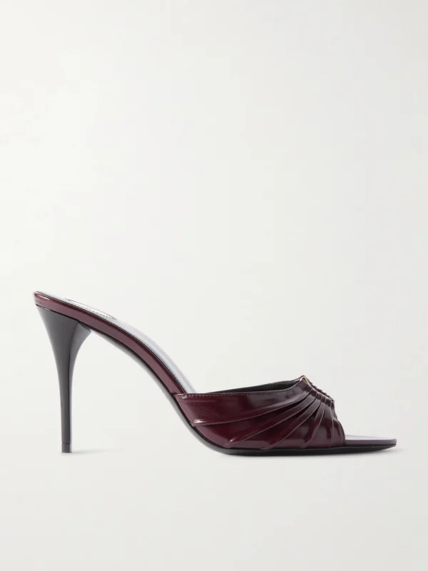 Saint Laurent Babylone Embellished Gathered Glossed-leather Mules