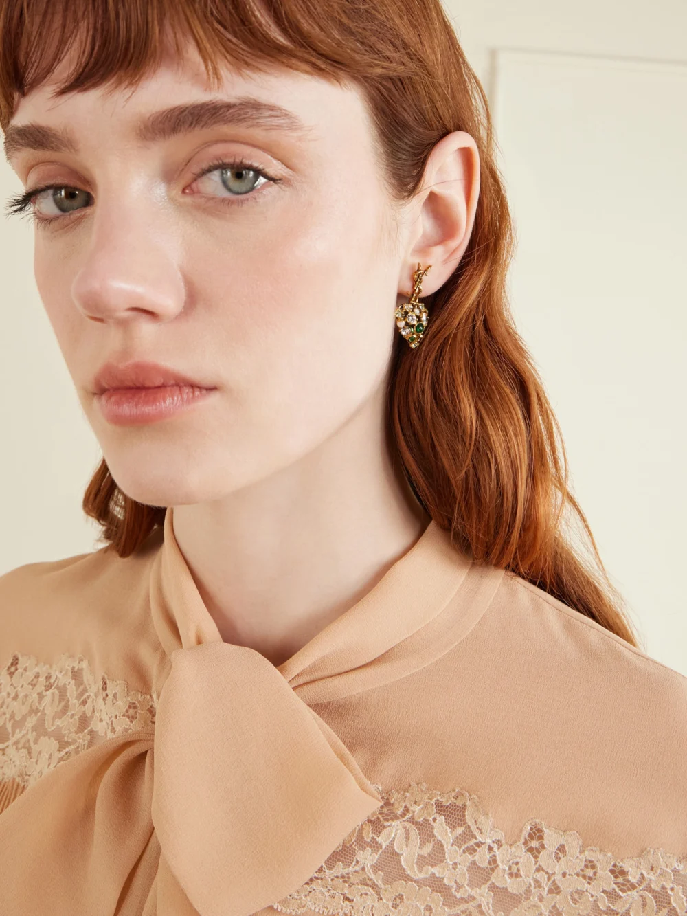 Saint Laurent Bo Cassandre Pampilles Coeur Gold-tone and Crystal Earrings, styled view