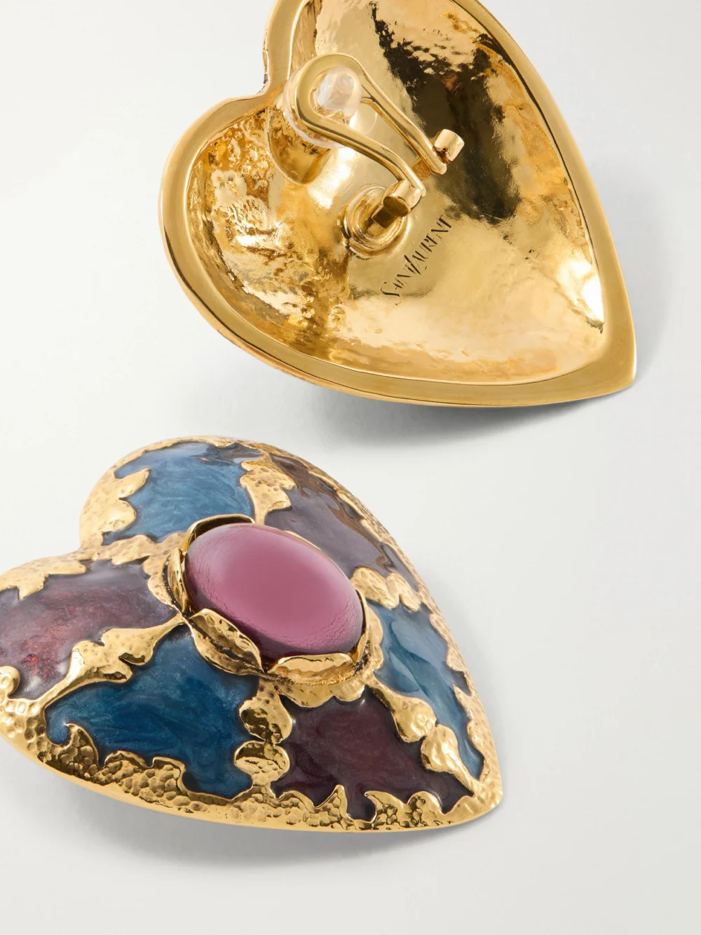 Back view of the Saint Laurent Bo Coeur Embellished Earrings
