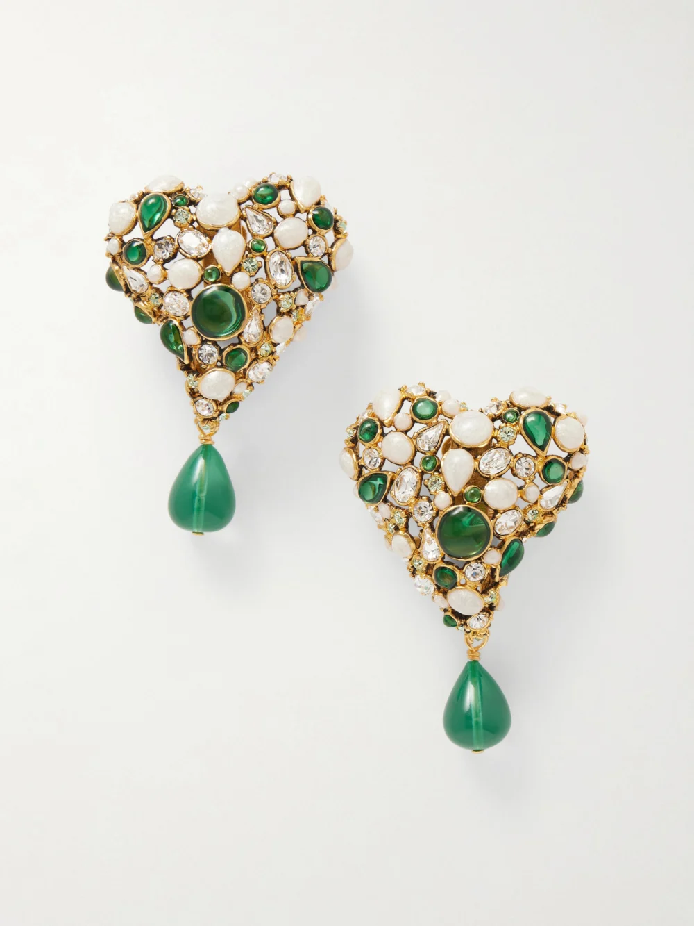 Saint Laurent Bo Coeur Fetiche Gold-tone and Crystal Clip Earrings