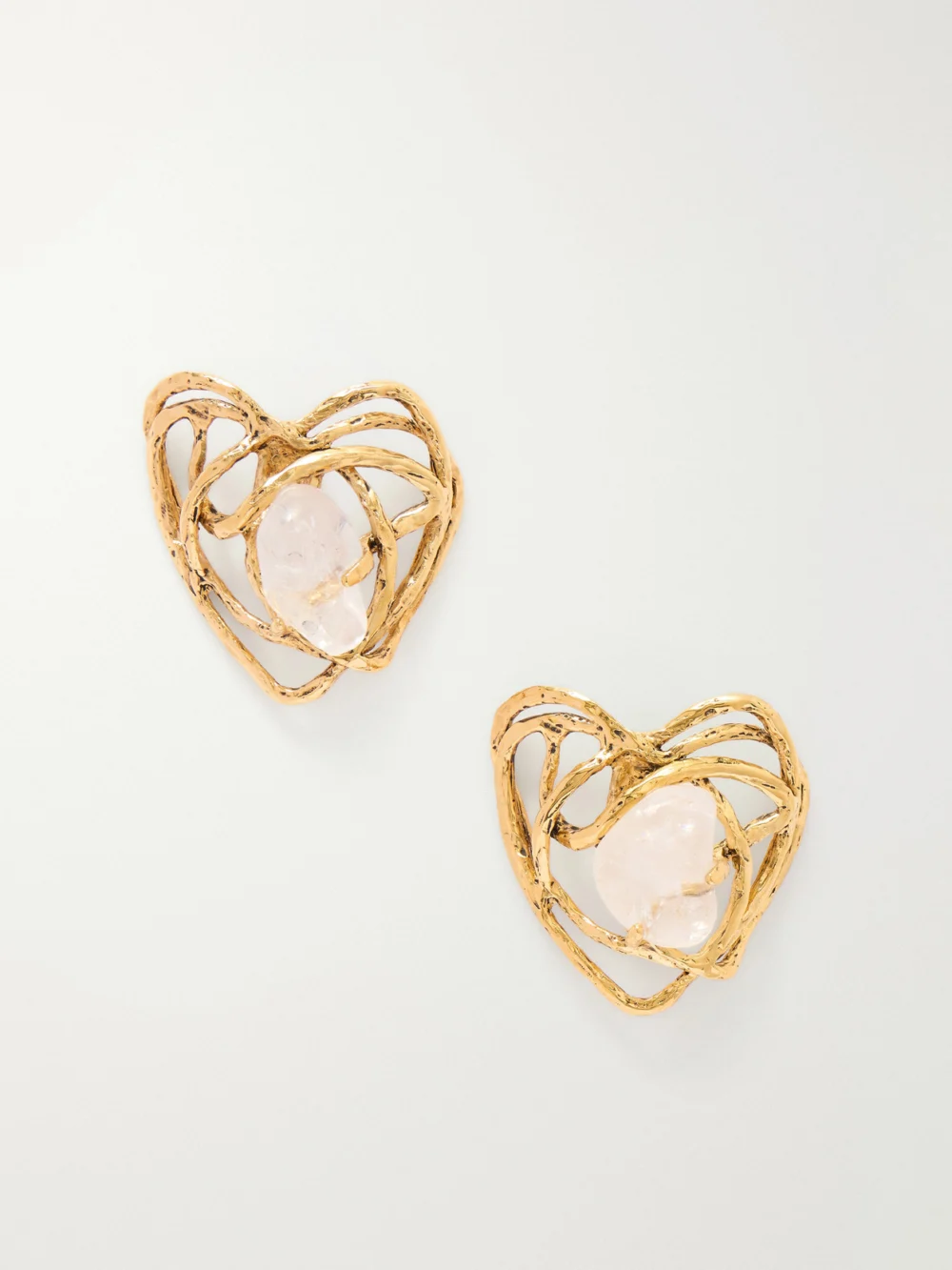 Saint Laurent Bo Coeur Gold-tone Quartz Earrings