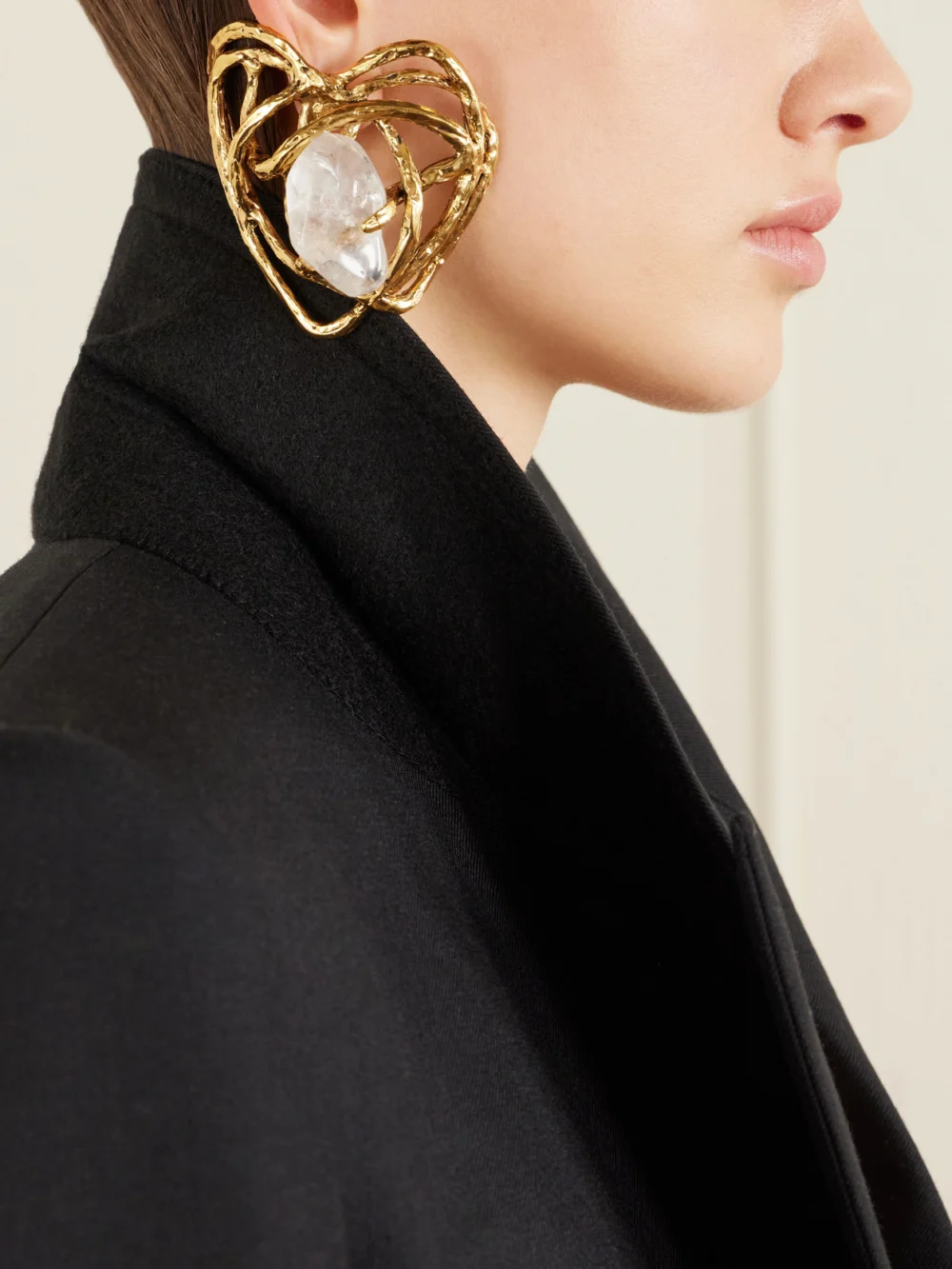Saint Laurent Bo Coeur Gold-tone Quartz Earrings, styled view