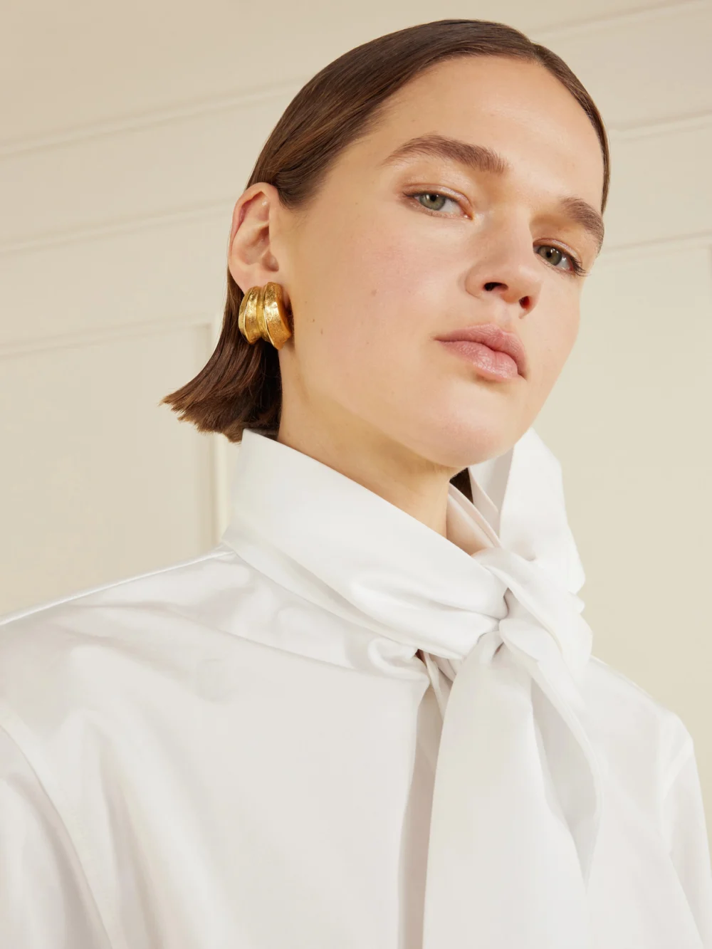 Saint Laurent Bo Pointes Arrondies Gold-tone Earrings, styled view
