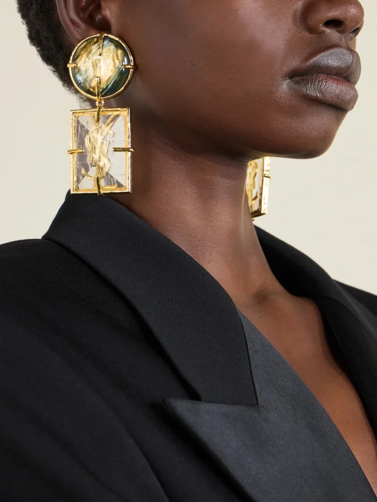 Saint Laurent Bo Rondes Et Rectangles Gold-plated Earrings