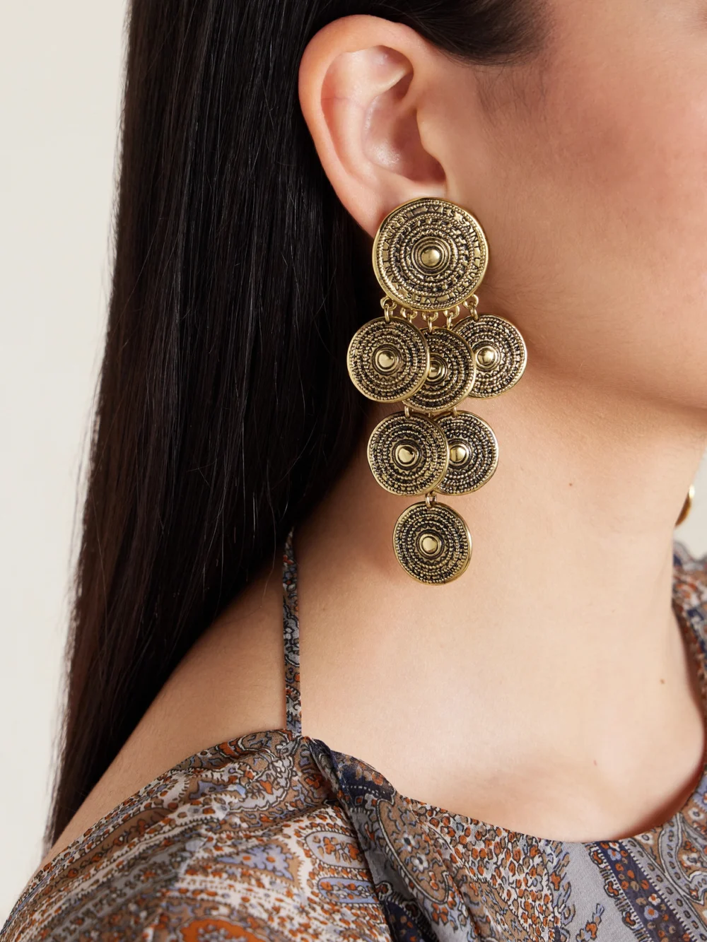 Saint Laurent Byzance Gold-tone Clip Earrings, styled view