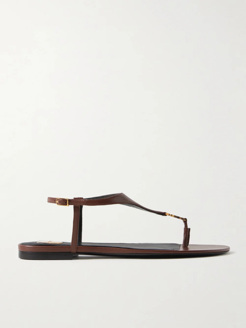 Saint Laurent Cassandra Embellished Leather Slingback Sandals in brown