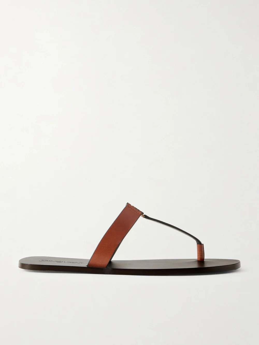 Saint Laurent Cassandra Embellished Leather Thong Sandals in brown