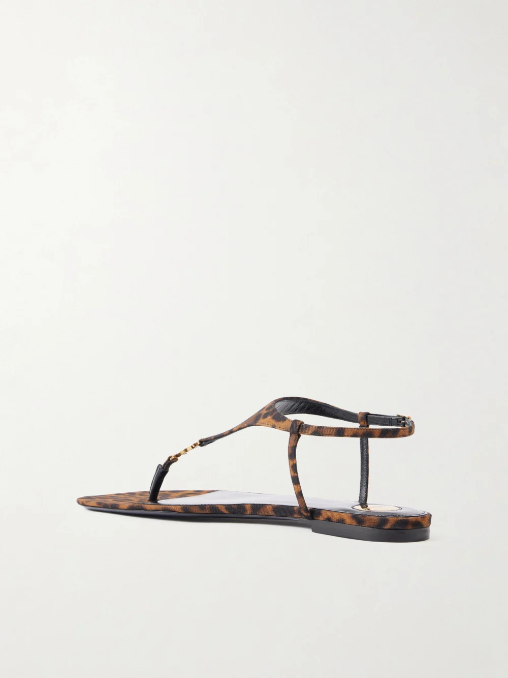 Back view of the Saint Laurent Cassandra Embellished Leopard-print Faille Sandals