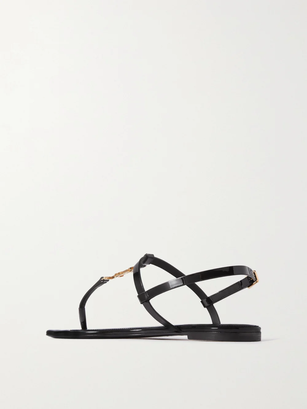 Back view of the Saint Laurent Cassandra Embellished Patent-leather Slingback Sandals