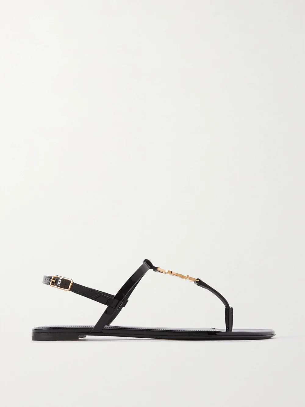 Saint Laurent Cassandra Embellished Patent-leather Slingback Sandals in black